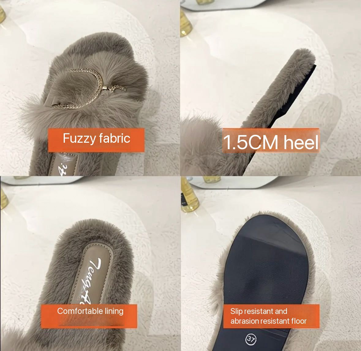 Luxury Slippers Fluffy Chain Buckle Slides – Women's Plush Fur Sandals