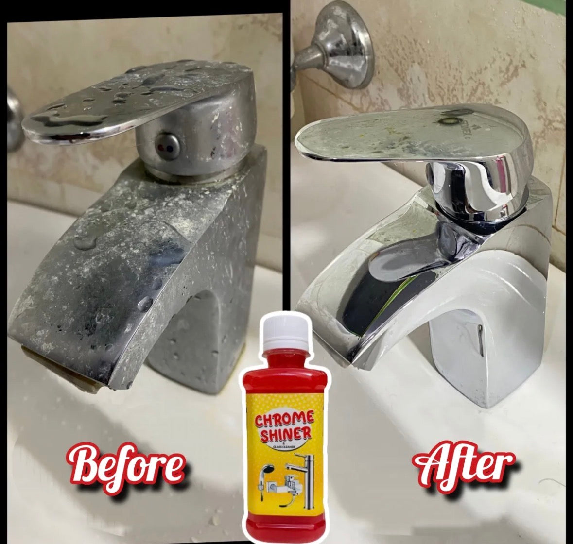 CHROME SHINER, Instant Shine, Tap cleaner, Glass Cleaner,  Chrome Plated and more sanitary fitting cleaner