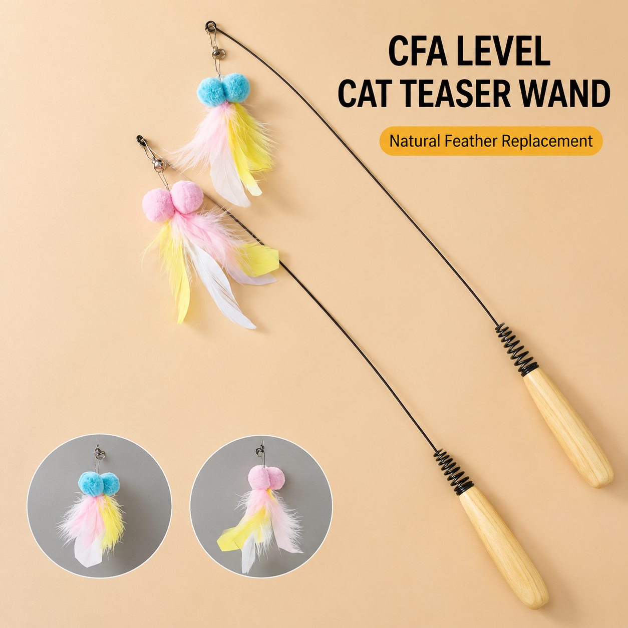 Interactive Cat Teaser Wand Toy with Feather Refill