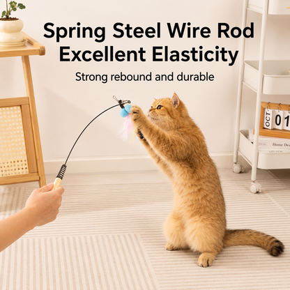 Interactive Cat Teaser Wand Toy with Feather Refill
