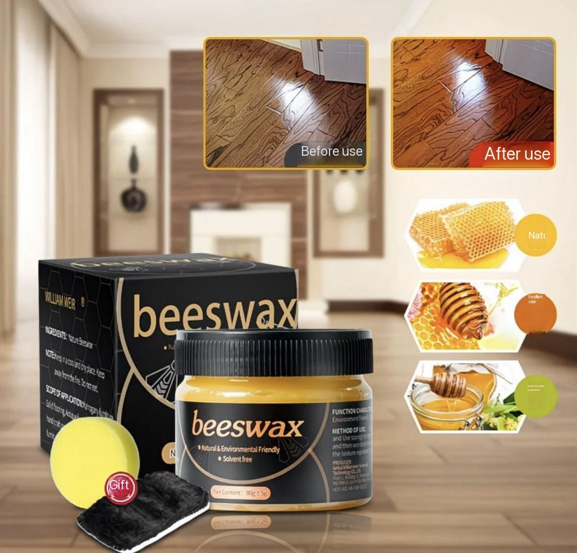 2 pack of Polishan Beeswax Furniture Polish 85g - Wood Furniture Cleaning Wood Wax